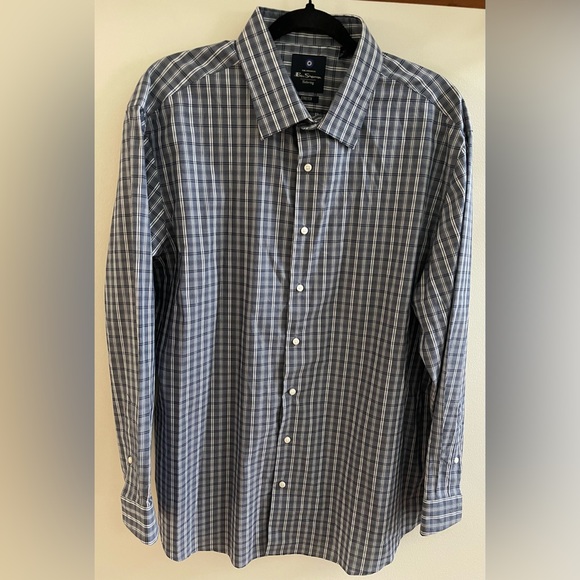 Ben Sherman Mens Blue Plaid Tailored Long Sleeve Button-Up Shirt XL 17-17 1/2 - Picture 1 of 5